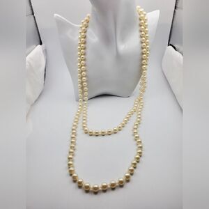 Doublayer hand‎ tied waterfall pearl string necklace N2116